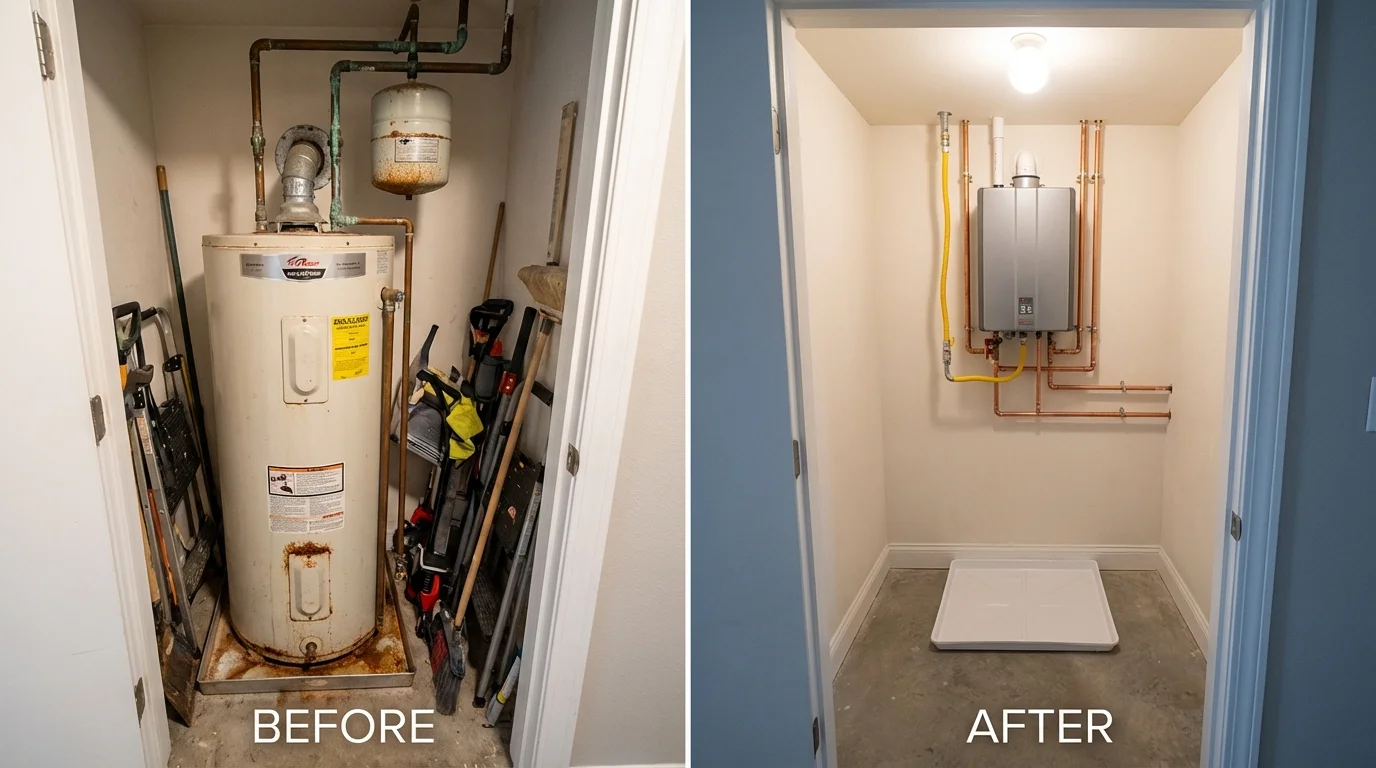Tank water heater versus wall-mounted tankless unit comparison for Halifax, MA homeowners