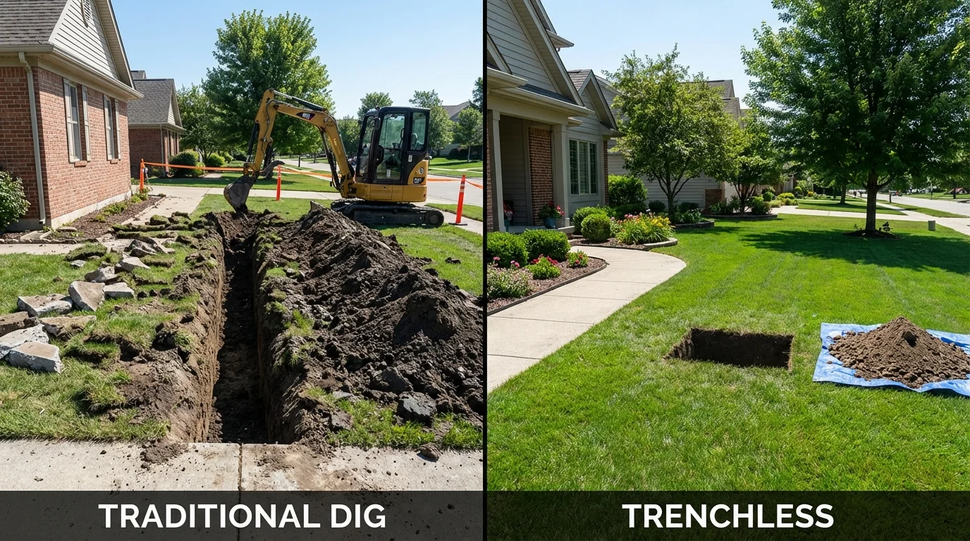 Trenchless sewer repair with minimal yard damage versus traditional excavation in Halifax, MA